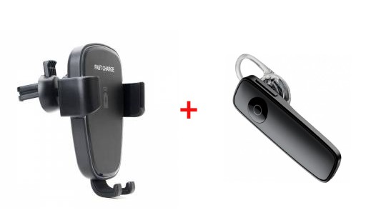 Pachet Promotional Casca Bluetooth si Suport Incarcator Telefon pentru Masina