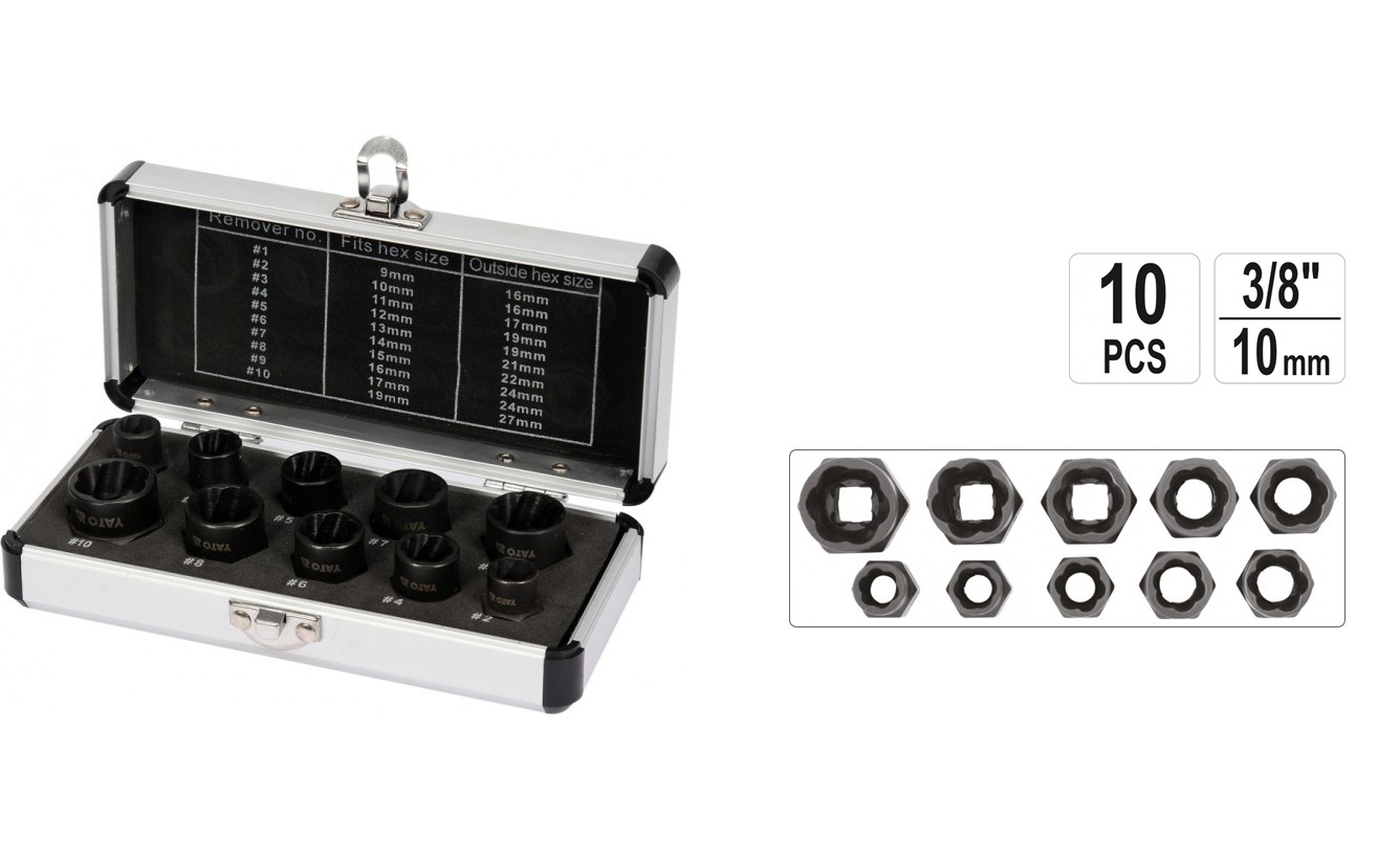 Set extractoare suruburi si piulite 3/8" 10 piese