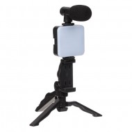 Kit de vlogging pentru smartphone, suport reglabil telefon, trepied, microfon, proiector LED, telecomanda bluetooth